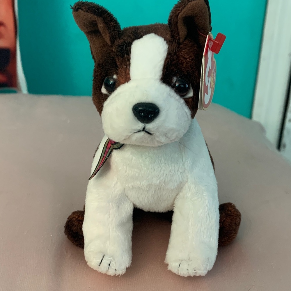 Brown and White Plush Dog Toy